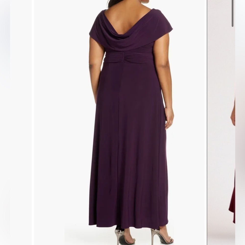Alex Evenings Cowl Neck Beaded Waist Gown Plus size 18 eggplant mother of bride - Picture 10 of 11